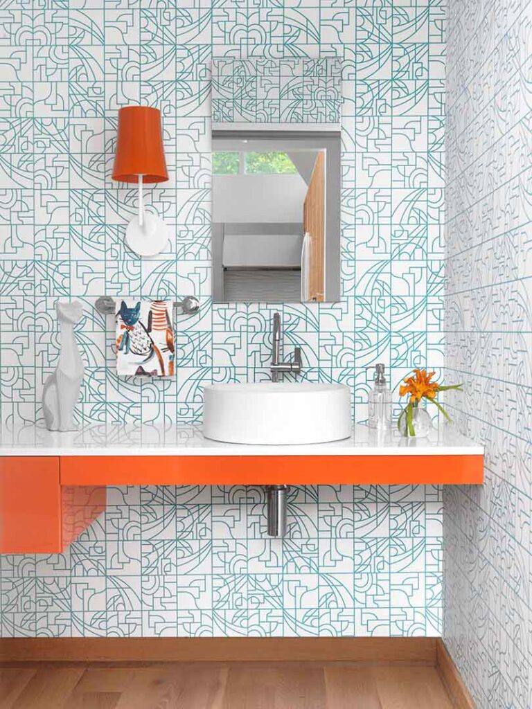 Mitchell Wall Architecture Design modern orange and white bathroom